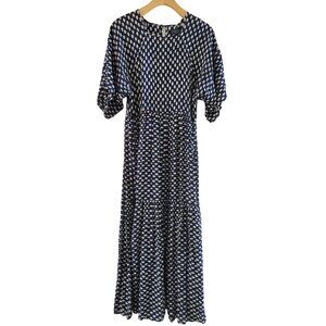 Christy Dawn Navy tiered Midi Dress Cottagecore Prairie Size XS USA guest event